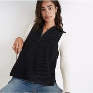 Madewell Wool Blend Half Zip Sweater Vest Size M Black Knit Minimalist Preppy
